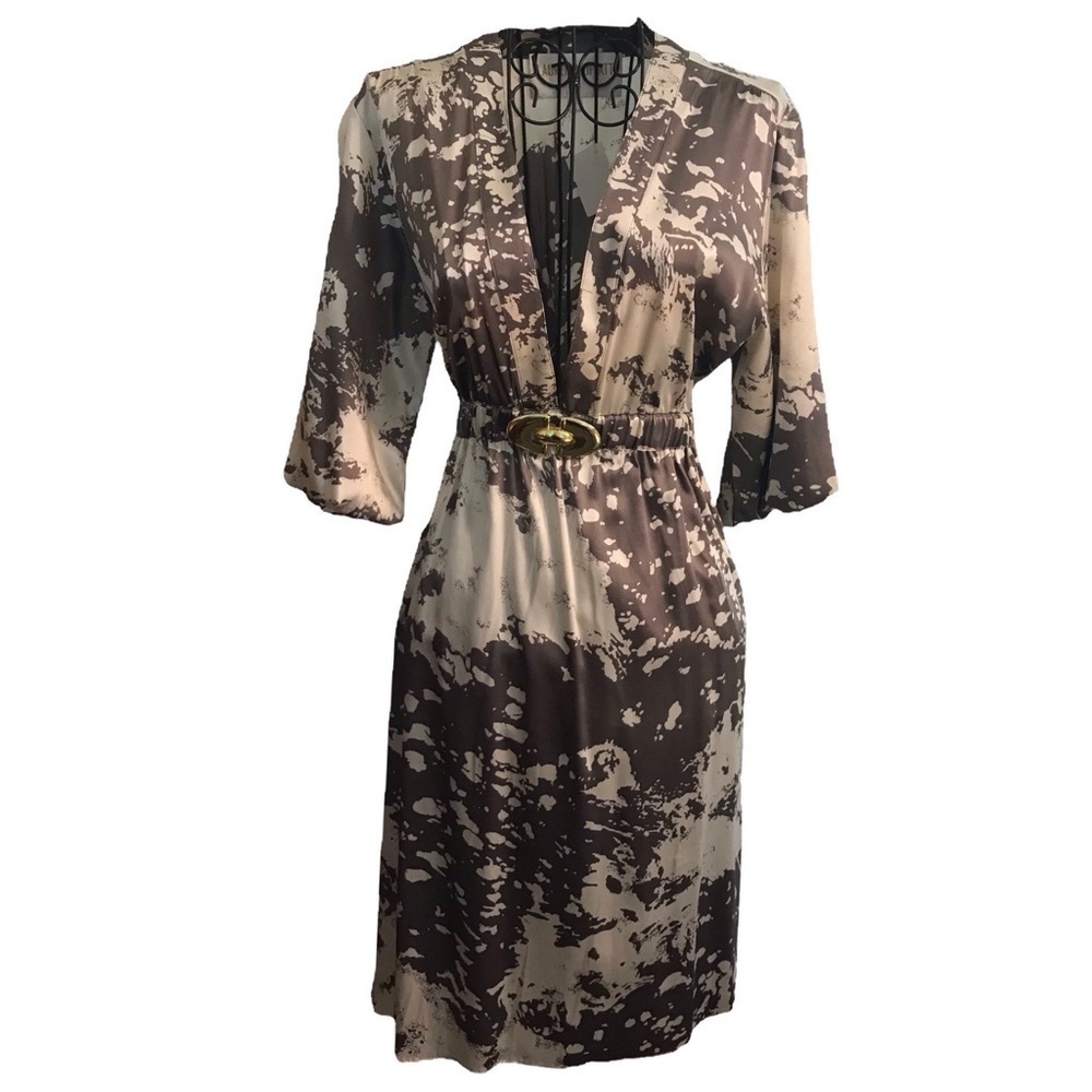 Lauren Moffatt Floral Print Silk Plunging Neckline Dress